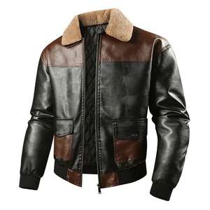 Chaqueta de Cuero para Hombre Crown Gate International, Estilo Bomber, Marrón y Negro, con Cuello de Borrego, Cierre Frontal, Abrigo de Invierno, Tallas Grandes, Resistente al Viento, Corte Ajustado - Product Image 4