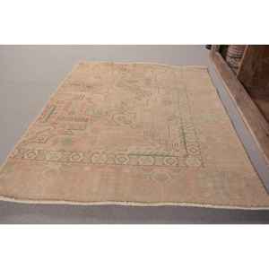 Alfombra Vintage de Lana Verde y Beige de 3x3.9 Pies, Diseño de Retazos Bohemios Hechos a Mano, Forma Rectangular de Látex para Mesita de Noche, Alfombras Turcas Vintage - Product Image 2