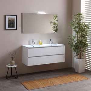 Mueble de Baño Blanco de 120 CM con 2 Cajones y Luz LED, Lavabo Doble para Vanidades de Belize - Product Image 1