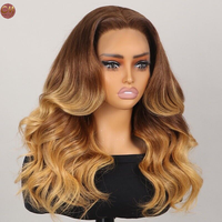 Perruque Lace Front Ombrée Blond Miel Ondulée, 100% Cheveux Humains Vierges Pré-Pluckés, Dentelle HD Transparente, Ondulations Souples pour Femmes
