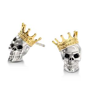 Jeulia Sterling Silver Skull <b>King</b> <b>Crown</b> Earrings with Diamond and Pearl - Product Image 2