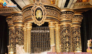 Décor de scène traditionnel pour réception et fiançailles, en fibre de verre dorée sculptée, pour événements de mariage indiens - Product Image 3