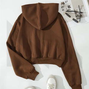 Vente en gros Top court décontracté à manches longues de haute qualité pour femmes, sweats à capuche respirants avec logo avant et fermeture éclair pour la saison d'hiver - Product Image 6