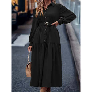 Vestido Maxi Elegante de Manga Larga con Cuello y Botones Delanteros para Mujer de Jane, con Cinturón Metálico, para Uso Diario, Modelo 32656 - Product Image 3