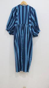 Haute qualité bleu marine rayé robe mi-longue Silhouette ample taille naturelle Floral col profond fermeture à cordes pour l'été décontracté - Product Image 6