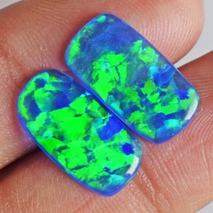 Pareja de Ópalos Naturales Azul Verde Rectangulares de 3 CTW, Tamaño Cabujón 16x8x2 MM, para Fabricación de Joyas, Gema Tallada a Mano - Product Image 4