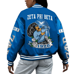 Zeta Phi Beta 1920 Blue <b>White</b> ZPB Sorority Varsity Letterman Jacket Greek Life Chenille Patch Founders Edition - Product Image 2