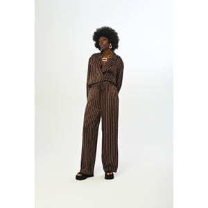 Pantaloni a Gamba Larga a Righe Marroni da Donna con Vita Elastica, Comodi Pantaloni - Product Image 2