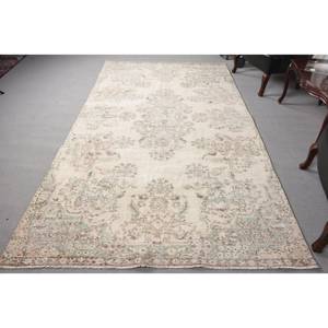 พรมขนสัตว์สีเบจและสีเขียวสไตล์ตุรกีวินเทจ5.5 x 9.4ft ผ้าสานเรียบการออกแบบการเย็บปะติดปะต่อกันสำหรับการตกแต่งห้องนั่งเล่น - Product Image 1