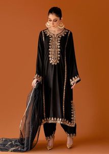 ROBE KURTA,SALWAR & DUPATTA NOIRE ELEGANT--DESIGNER AVEC BELLE BRODERIE À LA MAIN ZARDOZI pour la fête/MARIAGE = 2024 - Product Image 2