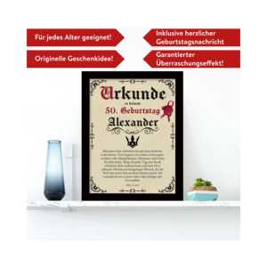 ใบรับรองวันเกิดแบบโบราณ วินเทจ ขนาด 30x40 ซม. สไตล์กระดาษหนังแกะ พร้อมชื่อและอายุตามต้องการ - ชุดของขวัญส่วนตัวที่สมบูรณ์แบบ - Product Image 3
