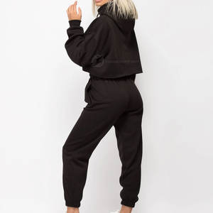 Ensemble de survêtements décontractés pour femmes, imprimé uni, 100% coton, à capuche, coupe courte, écologique, respirant, 2 pièces, séchage rapide, manches longues - Product Image 3