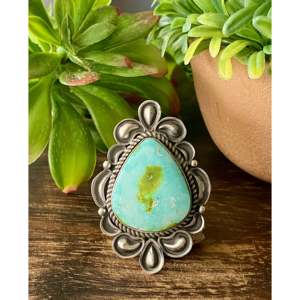 Alex Sanchez Sonoran Mountain Turquoise Sterling <b>Silver</b> <b>Ring</b> Size 8 Vermeil Rhodium Boho <b>Statement</b> Piece for Everyday Wear - Product Image 1
