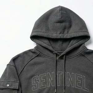 Sweat-shirt à capuche pour homme en molleton mélangé polyester/coton 500 g/m², coupe ample, longueur classique, broderie personnalisée, effet vieilli - Product Image 5