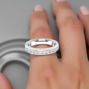 Anillo de banda Unisex con ajuste de canal de media eternidad de diamante redondo creado en laboratorio de 0,75 quilates de/VS hecho en oro sólido - Product Image 5