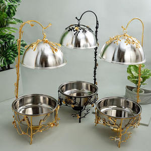 Plat de service chauffant avec couvercle pour la maison, les restaurants et la vaisselle, plat de service alimentaire décoratif, couleur dorée - Product Image 5