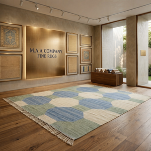 Alfombra Kilim Dhurrie de Lana Hecha a Mano con Tejido Plano, Patrón Geométrico Oriental, Ecológica, Antideslizante, Apta para Mascotas, Tamaño Personalizado, para Oración - Product Image 1