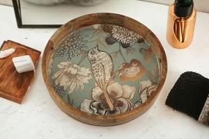 Plato de madera de mango ecológico hecho a mano, bandeja de madera impresa hecha en India - Product Image 3