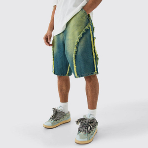 Logo personnalisé Broderie Baggy Lourd Jambe Large Denim Shorts Hommes Distressed Ourlet Cinquième Pantalon Streetwear D'été - Product Image 1