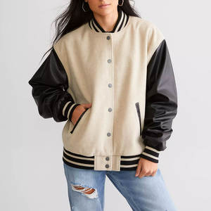 Women's Customizable <b>Classy</b> Varsity Bomber Jacket Stand Collar Crop Design Cotton Solid Fleece Customizable Outfits Outdoor Use - Product Image 1