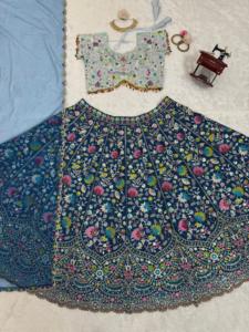 Lehengha détails tissu Chinon fil de travail avec Sequnce taille jusqu'à 44 intérieur Micro - Product Image 2