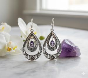 Pendientes colgantes finos de Plata de Ley 925 hechos a mano, joyería especial de boda de Jade púrpura, venta al por mayor a granel de proveedores - Product Image 2