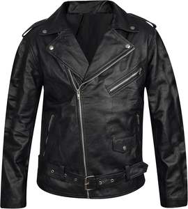 แจ็กเก็ตหนังสำหรับผู้ชายแจ็กเก็ตหนังสีทึบดีไซน์ตามท้องถนนแจ็กเก็ตหนังสำหรับผู้ชาย - Product Image 1