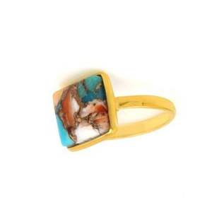 Best Selling 12mm Square Mohave Spiny Oyster Copper Turquoise 18K Gold Plated Fine Sterling <b>Silver</b> Dainty <b>Boho</b> <b>Ring</b> Gift - Product Image 5