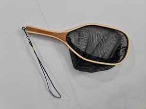 Pêche à la mouche épuisette manche en bois cadre attraper et libérer filet Portable léger en caoutchouc filet de pêche filet à truite - Product Image 3