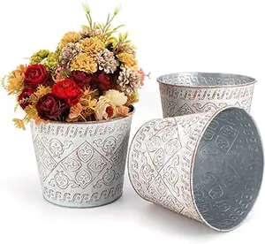 Hoge Kwaliteit Amazon Selling White Wash Modern Gegalvaniseerd Tuin Planter Metalen Pot Planter Voor Thuis Indoor Gebruik Buitenshuis