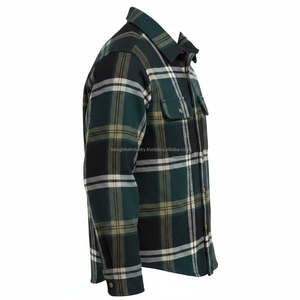 Camisa de Franela a Cuadros Verde para Hombre, Manga Larga, con Botones, Informal, de Algodón, Estilo Leñador, Cálida para Invierno, con Logotipo Personalizado OEM - Product Image 3