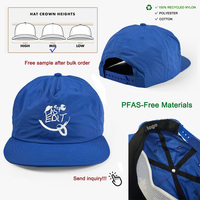 Casquette de sport imperméable à séchage rapide avec logo brodé personnalisé, 5 panneaux, non structurée, en nylon ripstop 100% recyclé, casquette snapback de surf