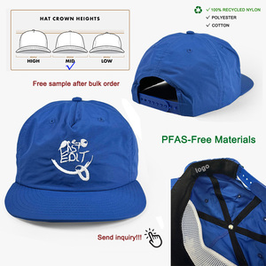Thể Thao Không Thấm Nước Nhanh Chóng Khô Tùy Chỉnh Thêu Logo 5 Bảng Điều Chỉnh <span class=keywords><strong>Hat</strong></span> Ripstop Không Có Cấu Trúc 100% Bóng Chày Tái Chế <span class=keywords><strong>Nylon</strong></span> Snapback Cap - Product Image 3