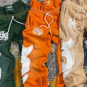 Otoño hombres media cremallera peso pesado apliques bordado chándal conjunto 100% algodón lavado ácido Sudadera con capucha pantalones de chándal de dos piezas de gran tamaño - Product Image 4