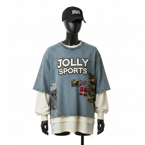 T-shirt 100% coton pour homme, coupe ample, imprimé, double couche, manches longues, style personnalisé, nouveau modèle, t-shirt à double manche. - Product Image 6