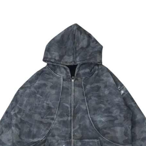 Men's Oversized <b>Tie</b>-<b>Dye</b> Hooded Zip-Up <b>Sweatshirt</b> Camouflage Pattern Cotton French Terry Casual Autumn Wear - Product Image 2