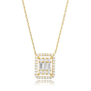 Baguette CZ Pierre Charme Collier En Gros Turc 925 En Argent Sterling Collier Femmes Bijoux - Product Image 3