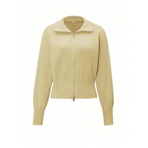 Pull en tricot à col montant mi-zippé crème pour femme pour l'automne - Product Image 4