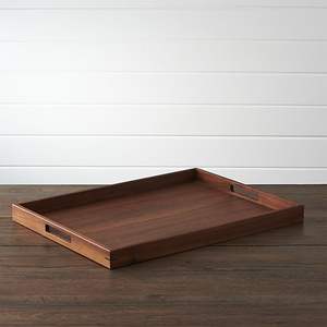 Vente en gros, plateau de service rond en bois de noyer brun rustique de petite taille personnalisé avec poignées, plateaux pour sarfophages naturels - Product Image 6