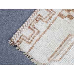 พรมวินเทจขนาดเล็ก 1.6x3.37 ฟุต พรมตุรกี สีขาวน้ำตาล ลายต้นไม้และพืช พรมขนสัตว์ - Product Image 5