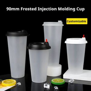 Gobelets en plastique jetables transparents givrés avec logo imprimé, en PP, 12/16/20/24 oz, pour thé à bulles Boba et café chaud, avec couvercles – Vente en gros - Product Image 4