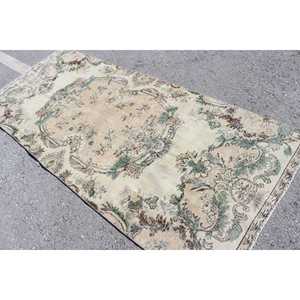 Tapis turc de 3,8 x 9,1 pieds, tapis vintage, tapis en laine unie vert et marron - Product Image 4