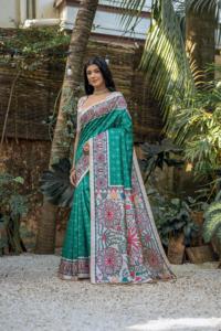 Sari Tradicional Indio de Seda Tussar con Estampados Madhubani, Fabricante y Proveedor de Moda Femenina de la India a la Tarifa Más Baja - Product Image 2