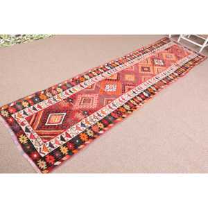 Vintage <b>Runner</b> Rug, 2.7x10.9 ft Turkish Rug, <b>Red</b> Herki Wool Rug - Product Image 2