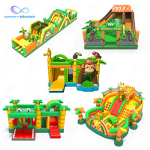 Nouvelle arrivée Jungle thème série commerciale extérieure enfants et adultes aire de jeux obstacle gonflable Combo toboggan château plein d'entrain - Product Image 1