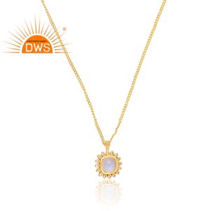 Venta caliente plata esterlina 18K chapado en oro Cz y Arco Iris Luna piedra colgante collar Demi joyería fina fabricante - Product Image 2