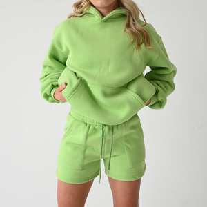 Vente en gros Ensemble sweat à capuche et jogging personnalisé pour femmes 100% coton à capuche motif solide Style décontracté pour l'hiver - Product Image 2