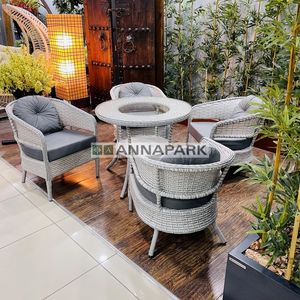 Annapark Lobby Rattan <b>Dining</b> <b>Table</b> <b>Set</b> (For Four) Light <b>Grey</b> / <b>Grey</b> - Product Image 3
