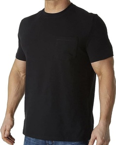 Camiseta de manga corta con cuello redondo liso para hombre, 95% algodón, 5% Spandex, Camiseta con bolsillo, stock Premium, camiseta directa de fábrica - Product Image 3