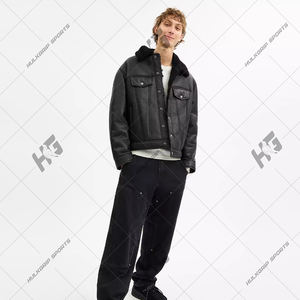 Chaqueta Bomber de Piel de Oveja Negra para Hombre, Impermeable, con Capucha y Cierre Frontal con Logotipo - Product Image 6